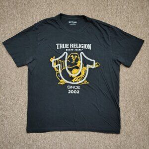 TRUE RELIGION T-Shirt Men XL Black Bubble Print Logo Graphic Short Sleeve